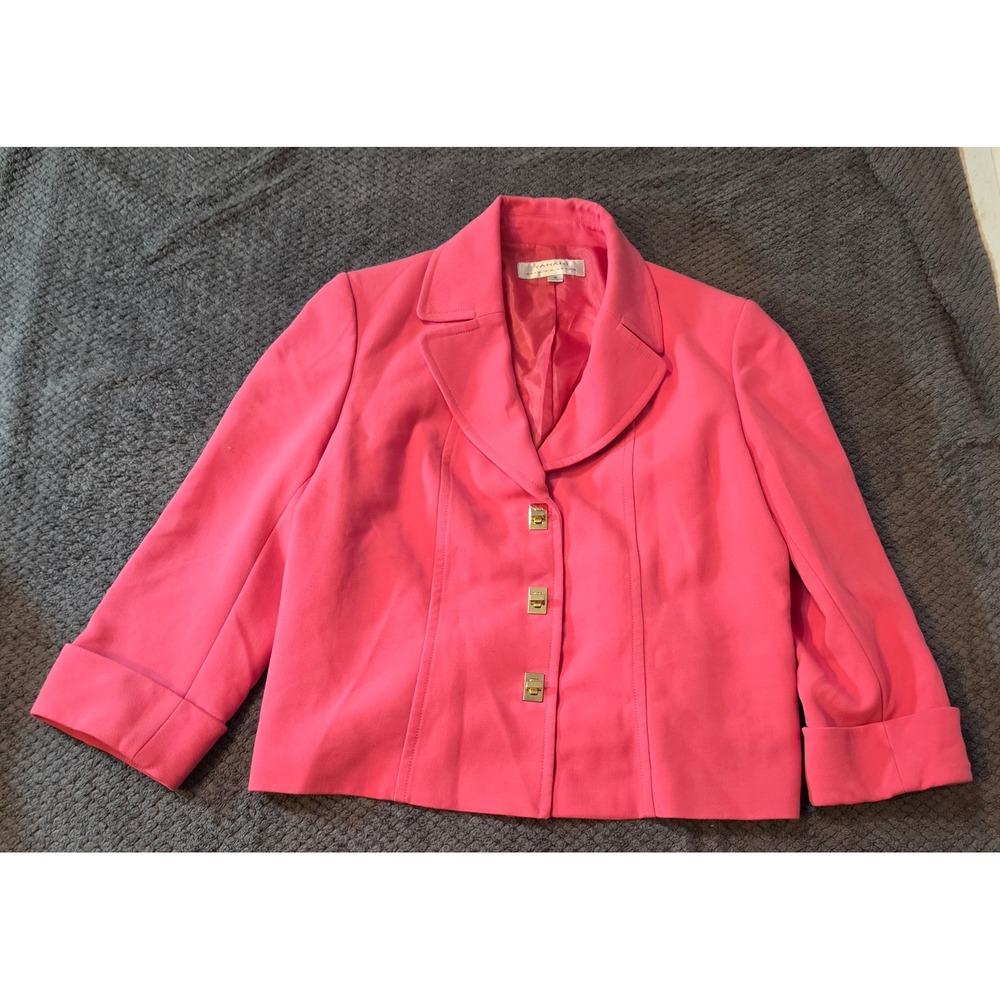 Tahari Arthur S Levine Pink Blazer Gold Turn Lock Button Jacket Womens 12